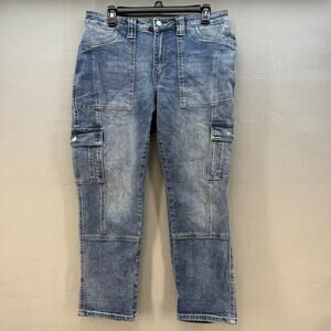 Kancan Jeans Women's 9/28 Blue Stone Washed Avery Straight Cargo Patch Pockets